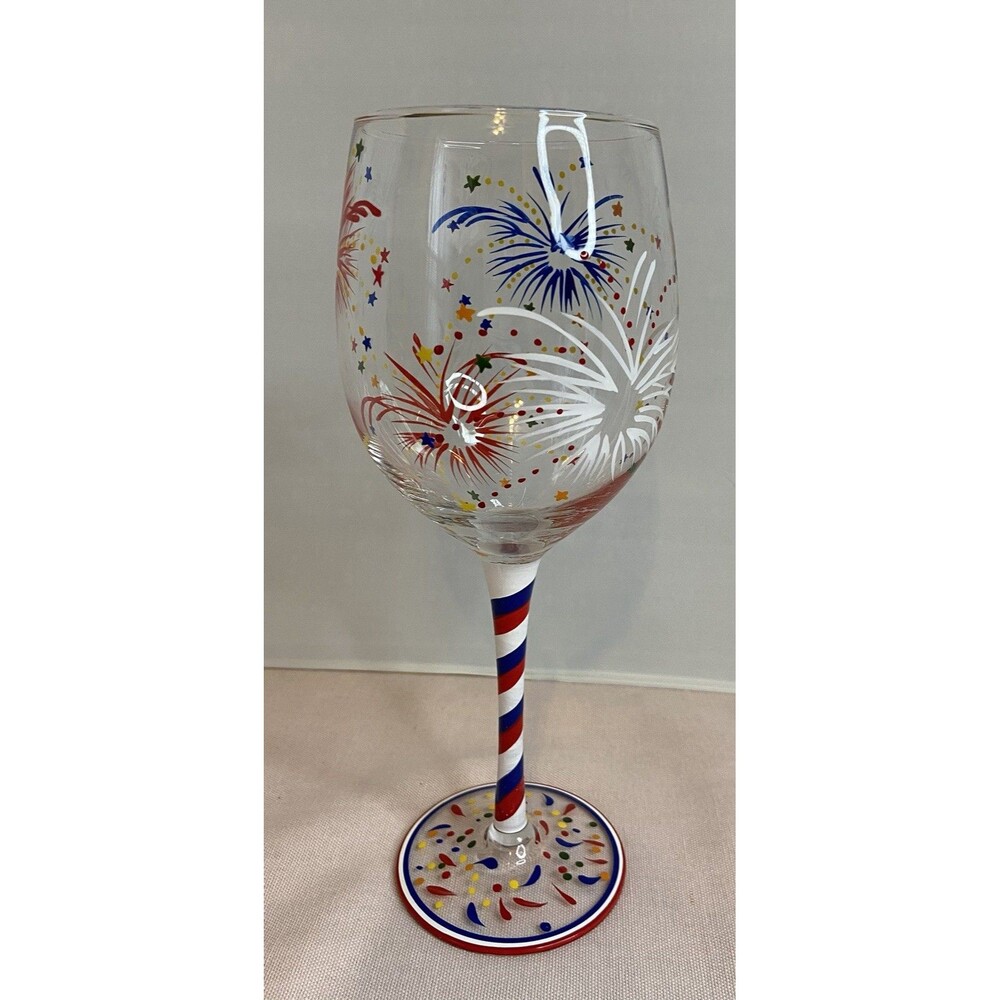 Hand Painted Fire Works Large Wine Glass. - Picture 4 of 7
